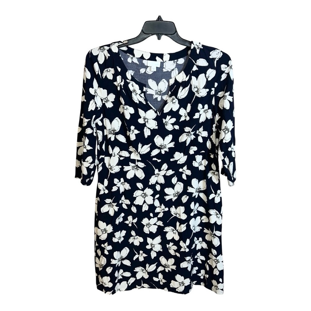 J. Jill Dress Women’s M Blue White Floral 3/4 Sleeve Knee Length